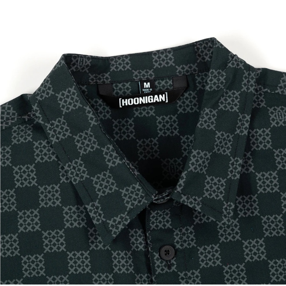 NWOT HOONIGAN Podium black gray short sleeve button down shirt size medium new